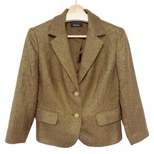 Women's Gold‎ Metallic Short Blazer Pleated Peplum Rhinestone Button Jacket 8